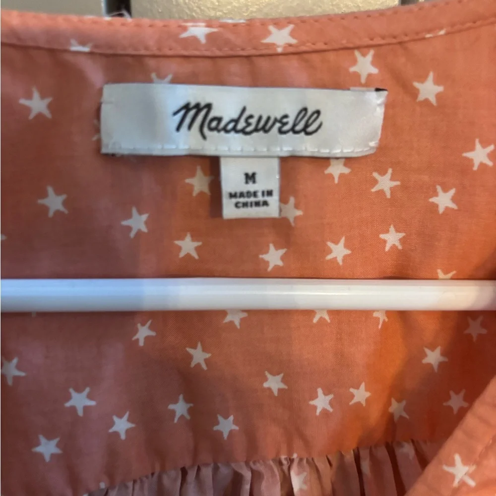 MADEWELL PEACH STAR PRINTED WRAP TIE BLOUSE TOP SIZE Medium - Picture 5 of 6